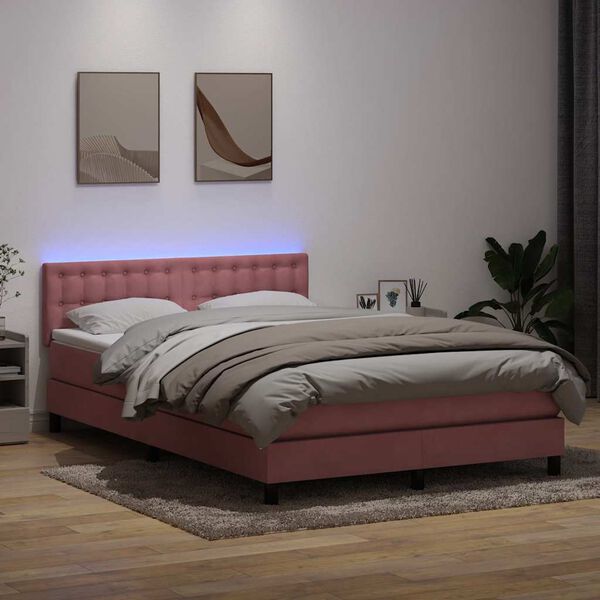vidaXL Sommier &agrave; lattes de lit avec matelas et LED rose 160x220 cm velours