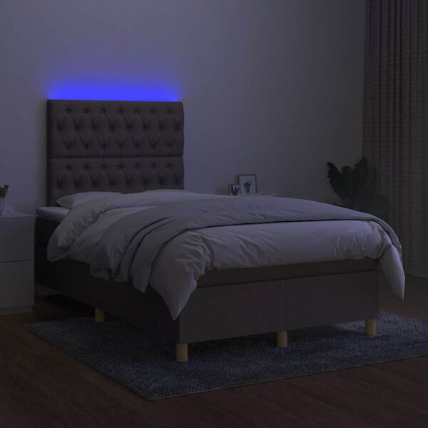 vidaXL Sommier &agrave; lattes de lit matelas et LED taupe 120x190 cm tissu