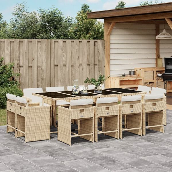 vidaXL Ensemble &agrave; manger de jardin et coussins 13 pcs beige