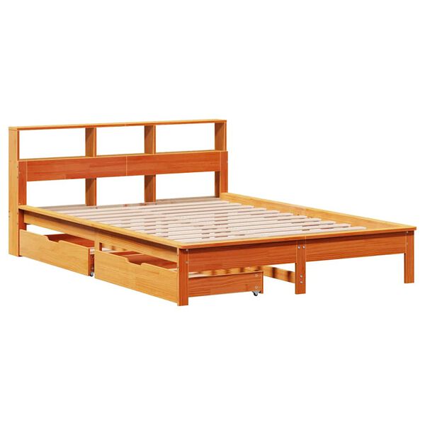 vidaXL Lit biblioth&egrave;que sans matelas cire marron 140x200 cm pin massif