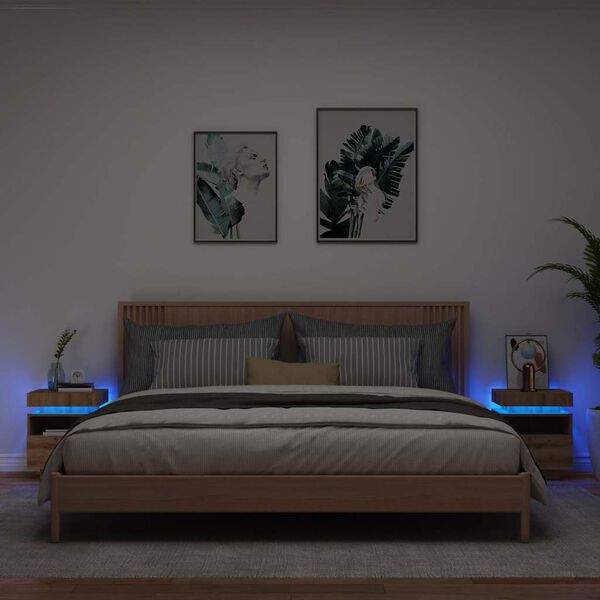 vidaXL Armoires de chevet avec lumières LED 2 pcs chêne artisanal