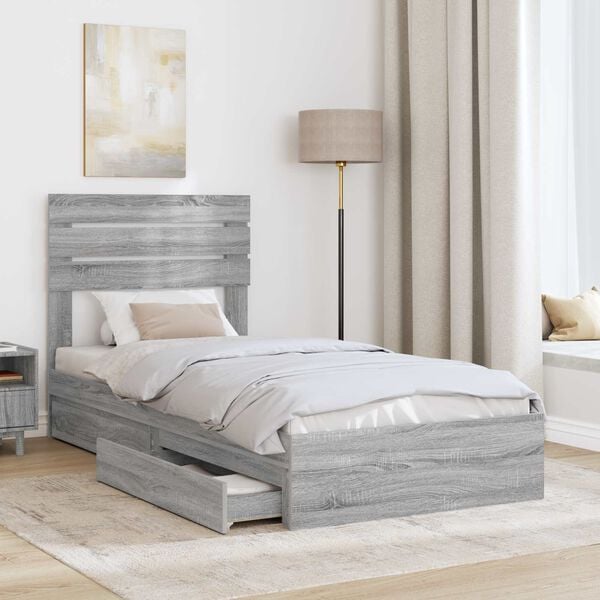 vidaXL Lit de Rangement Gris Sonoma 90 x 200 cm Bois d'ing&eacute;nierie