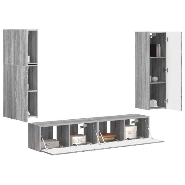 vidaXL Ensemble meuble TV 4 pcs Gris Sonoma Bois d'ing&eacute;nierie
