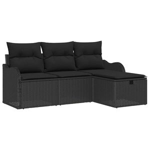 vidaXL Ensemble de canap&eacute; de jardin 4 pc Noir polyrotin