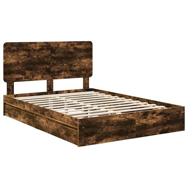 vidaXL Lit de Rangement Ch&ecirc;ne fum&eacute; 160 x 200 cm Bois d'ing&eacute;nierie
