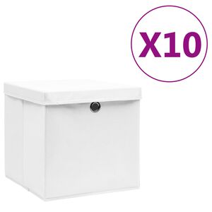 vidaXL Bo&icirc;tes de rangement avec couvercles 10 pcs 28x28x28 cm Blanc