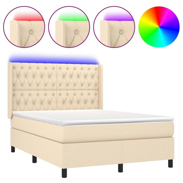 vidaXL Sommier &agrave; lattes de lit matelas et LED Cr&egrave;me 140x200 cm Tissu