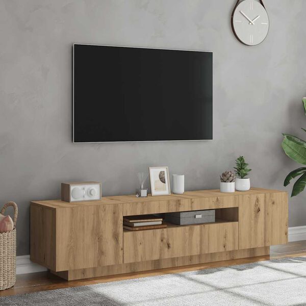 vidaXL Meuble TV avec lumières LED chêne artisanal bois d'ingénierie