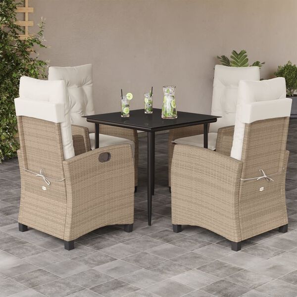 vidaXL Ensemble &agrave; manger de jardin avec coussins 5pcs Beige poly rotin