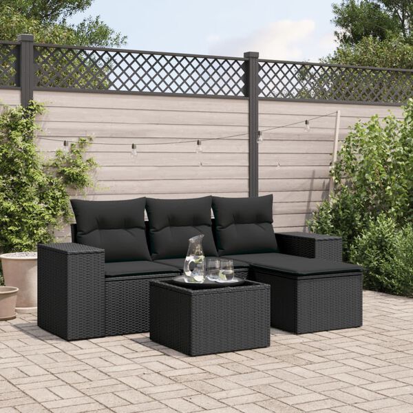 vidaXL Salon de jardin 5 pcs avec coussins noir r&eacute;sine tress&eacute;e
