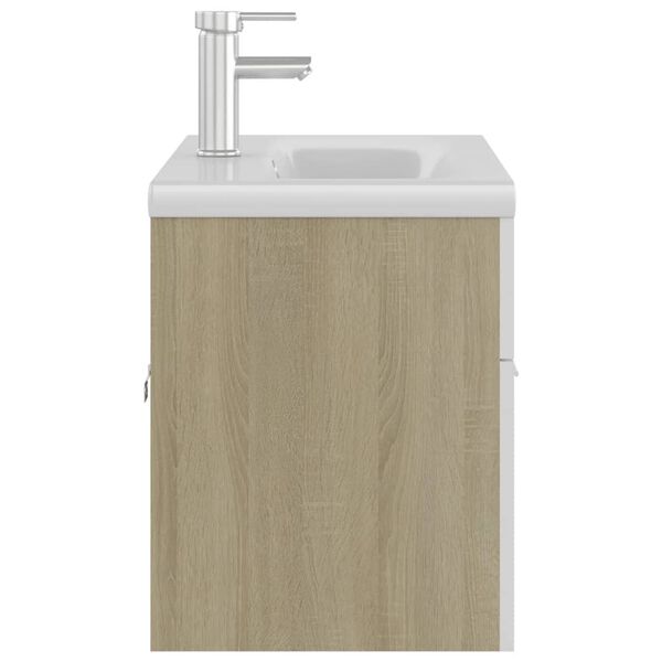 vidaXL Armoire d'&eacute;vier et lavabo int&eacute;gr&eacute; Blanc/ch&ecirc;ne sonoma Agglom&eacute;r&eacute;