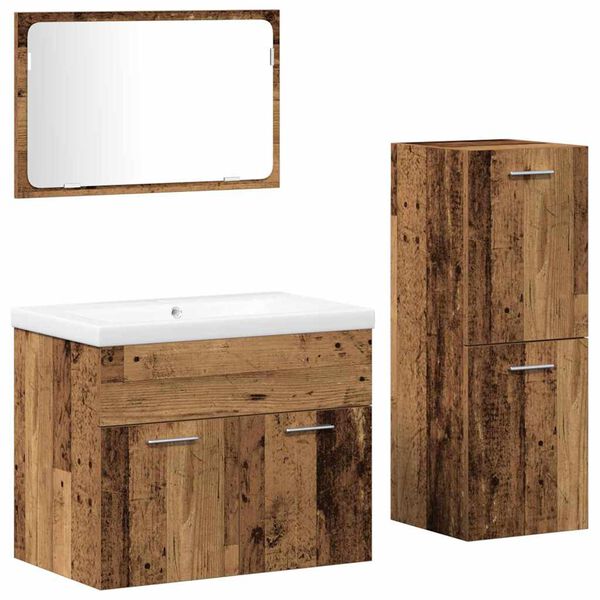 vidaXL Ensemble de mobilier de salle de bain avec porte 4 pcs Marron