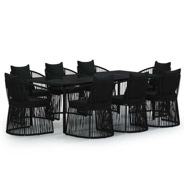 vidaXL Ensemble à manger de jardin avec coussins 9 pcs noir