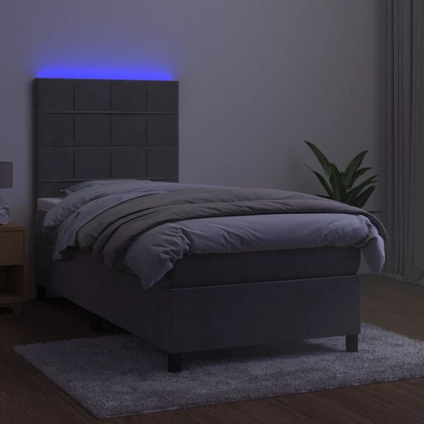 vidaXL Sommier &agrave; lattes de lit et matelas et LED Gris clair 90x190 cm