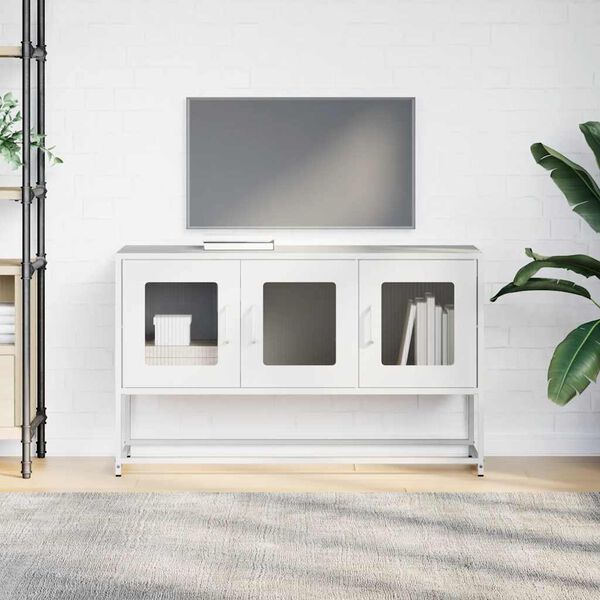 vidaXL Meuble TV blanc 100,5x39x60,5 cm acier lamin&eacute; &agrave; froid