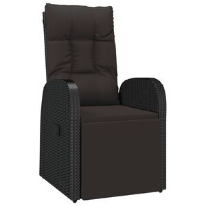 vidaXL Chaise inclinable de jardin avec coussins noir r&eacute;sine tress&eacute;e