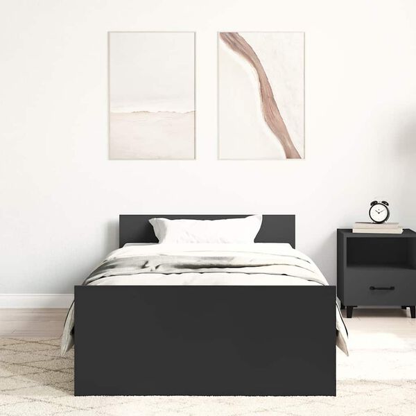 vidaXL Cadre de lit sans matelas noir 75x190 cm bois ingénierie