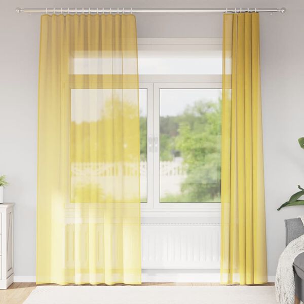 vidaXL Rideaux en voile avec passe-tringles 2 pcs jaune