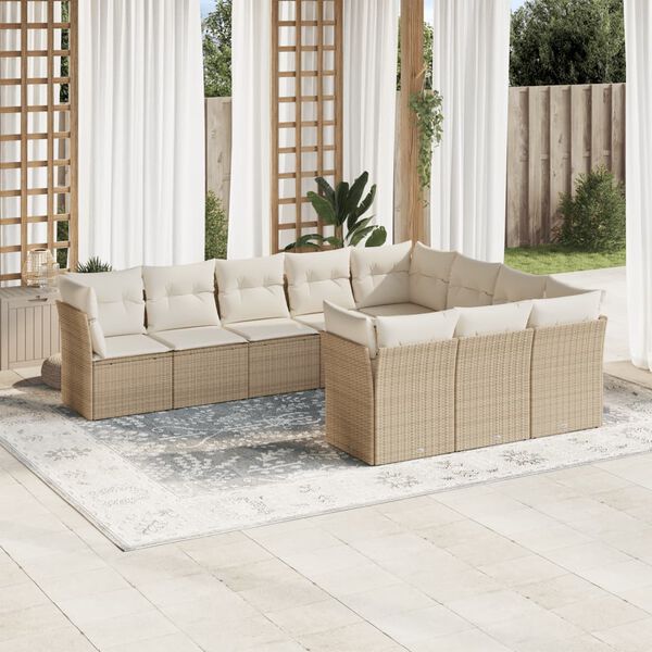 vidaXL Salon de jardin avec coussins 10 pcs beige r&eacute;sine tress&eacute;e