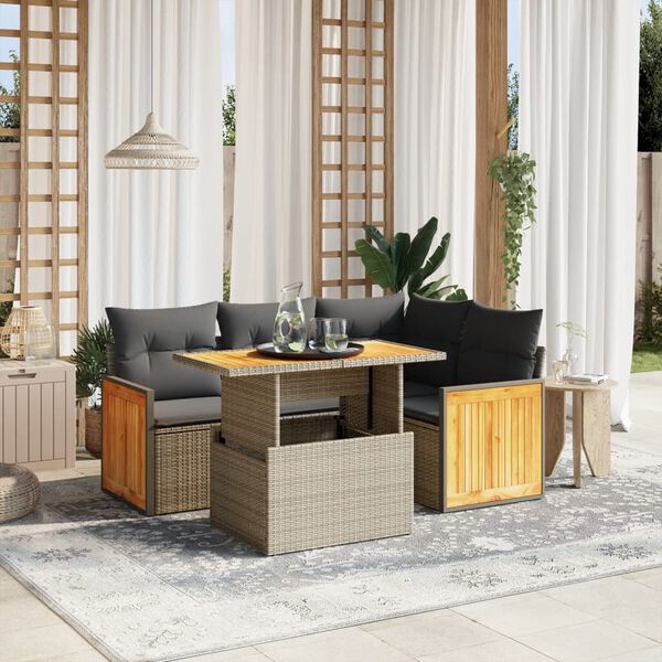 vidaXL Salon de jardin 5 pcs avec coussins gris r&eacute;sine tress&eacute;e