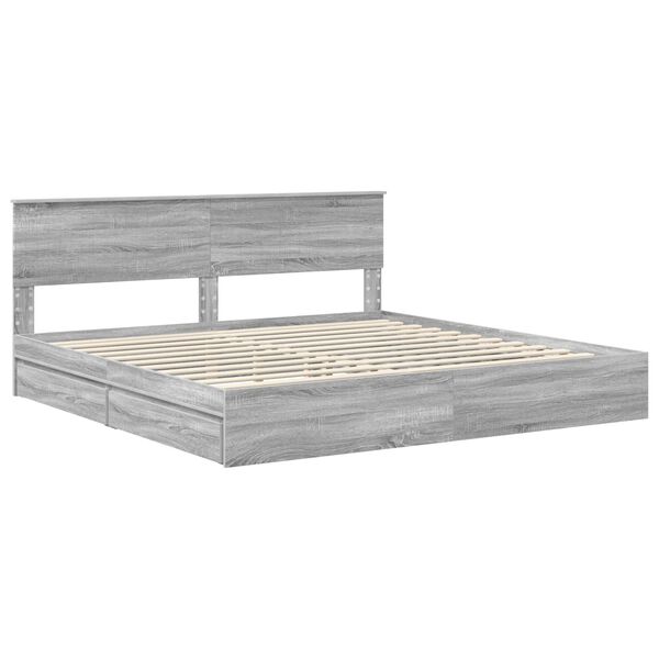 vidaXL Lit de Rangement Gris Sonoma 200 x 200 cm Bois d'ing&eacute;nierie