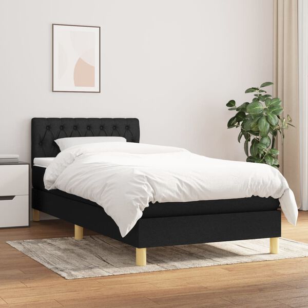 vidaXL Sommier &agrave; lattes de lit avec matelas Noir 90x190 cm Tissu
