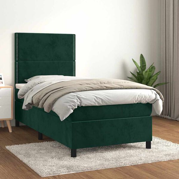 vidaXL Sommier &agrave; lattes de lit avec matelas Vert fonc&eacute; 90x200 cm