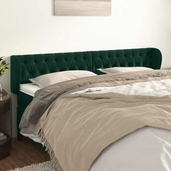 vidaXL T&ecirc;te de lit avec oreilles Vert fonc&eacute; 203x23x78/88 cm Velours