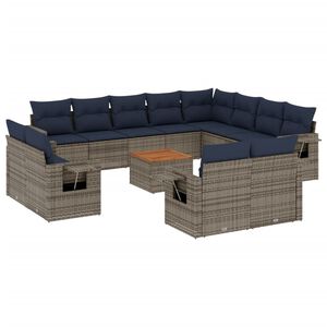 vidaXL Ensemble de canap&eacute; de jardin 13 pcs avec coussins gris r&eacute;sine tress&eacute;e
