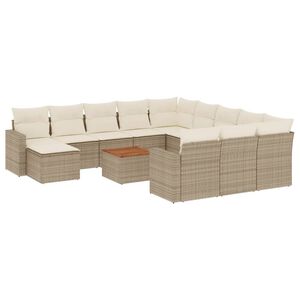 vidaXL Salon de jardin avec coussins 13 pcs beige r&eacute;sine tress&eacute;e