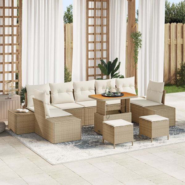 vidaXL Ensemble de canap&eacute; de jardin avec coussin 10 pcs Beige et cr&egrave;me