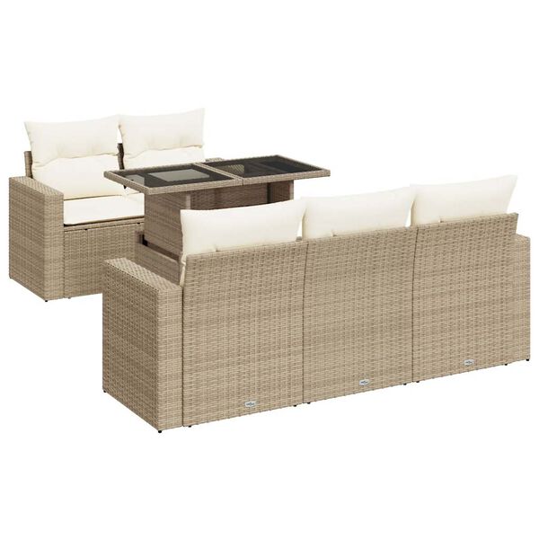 vidaXL Salon de jardin avec coussins 6 pcs beige r&eacute;sine tress&eacute;e