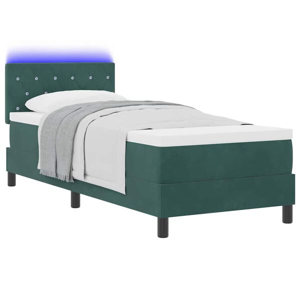 vidaXL Lit &agrave; ressort LED avec matelas Vert fonc&eacute; 80 x 200 cm Velours