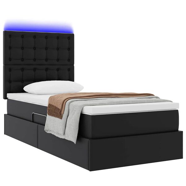 vidaXL Lit avec rangement et LED avec LED Noir 90 x 190 cm Simili cuir