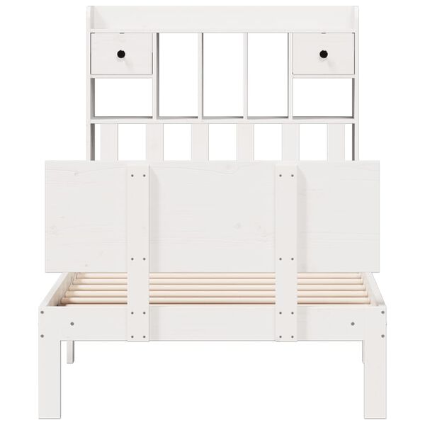 vidaXL Lit biblioth&egrave;que sans matelas blanc 90x190cm bois de pin massif