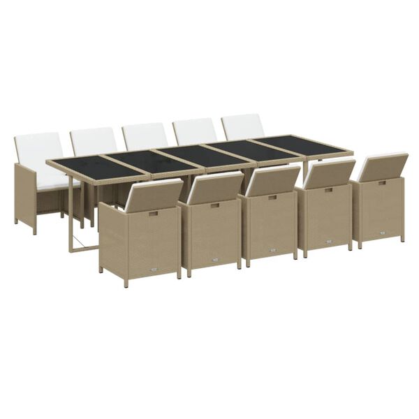 vidaXL Ensemble &agrave; manger de jardin coussins 11pcs R&eacute;sine tress&eacute;e Beige