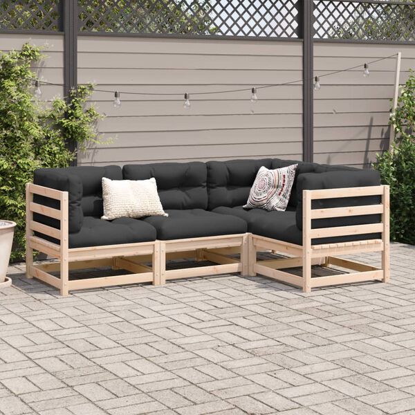vidaXL Salon de jardin 4 pcs avec coussins bois de pin massif