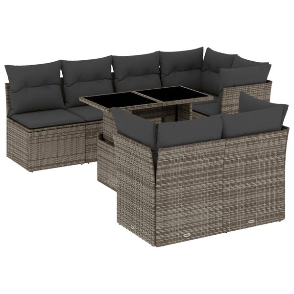 vidaXL Salon de jardin 8 pcs avec coussins gris r&eacute;sine tress&eacute;e