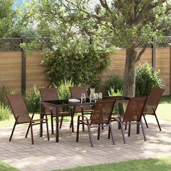 vidaXL Ensemble de salle &agrave; manger pour jardin 7 pcs Marron et Noir