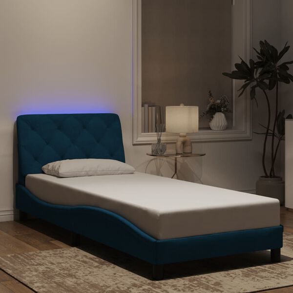vidaXL Cadre de lit avec LED sans matelas bleu 80x200 cm velours