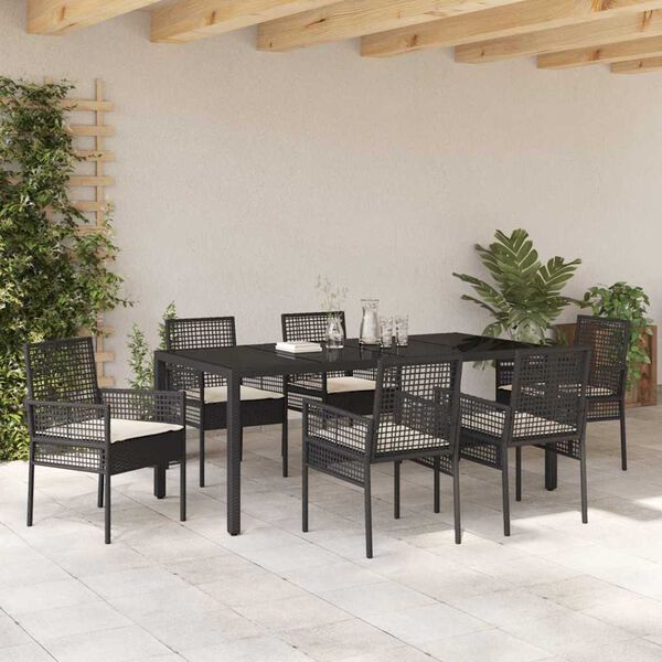 vidaXL Ensemble de salle &agrave; manger pour jardin 7 pcs Noir polyrotin