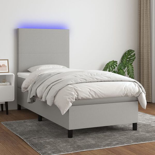 vidaXL Sommier &agrave; lattes de lit avec matelas et LED Gris clair 80x200cm