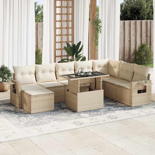 vidaXL Salon de jardin avec coussins 9 pcs beige r&eacute;sine tress&eacute;e