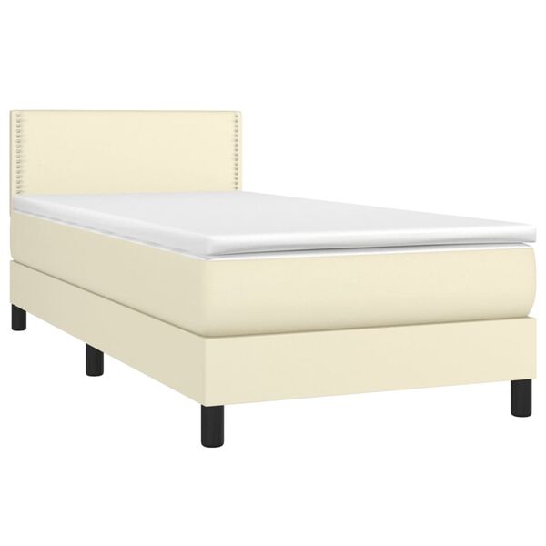 vidaXL Sommier &agrave; lattes de lit avec matelas et LED Cr&egrave;me 90x190cm