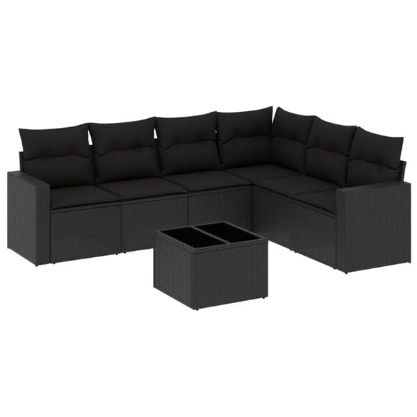 vidaXL Salon de jardin 7 pcs avec coussins noir r&eacute;sine tress&eacute;e