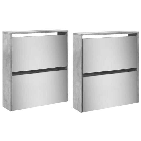 vidaXL Armoire &agrave; chaussures et miroir 4 niveaux gris b&eacute;ton 63x17x134cm