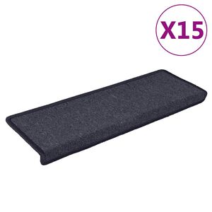 vidaXL Tapis d'escalier 15 pi&egrave;ces 65 x 21 x 4 cm Gris fonc&eacute; et bleu Bord rectangulaire