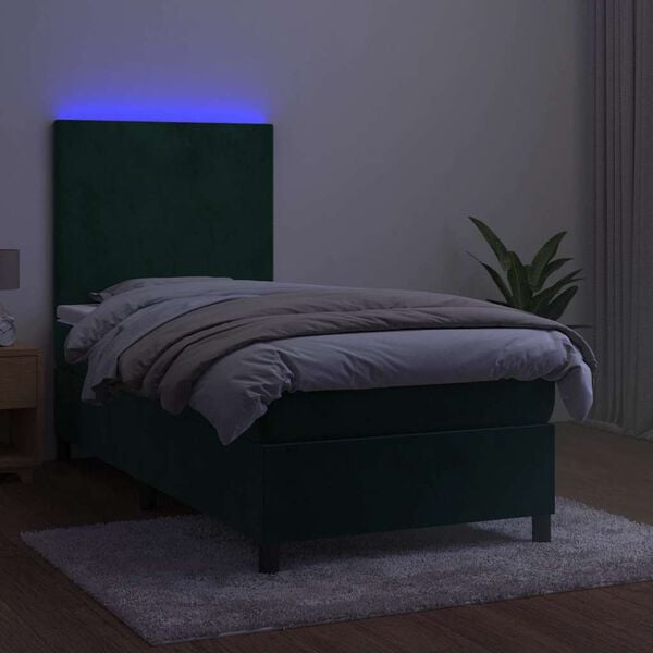 vidaXL Sommier &agrave; lattes de lit avec matelas et LED Vert fonc&eacute; 90x200cm
