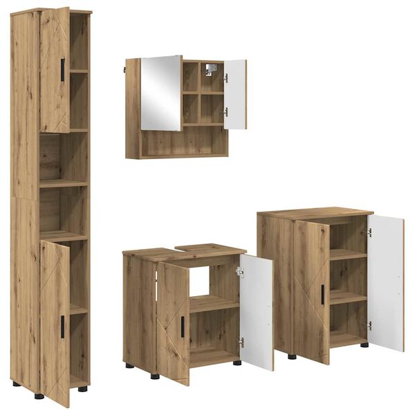 vidaXL Ensemble de mobilier de salle de bain 4 pcs Ch&ecirc;ne artisanal