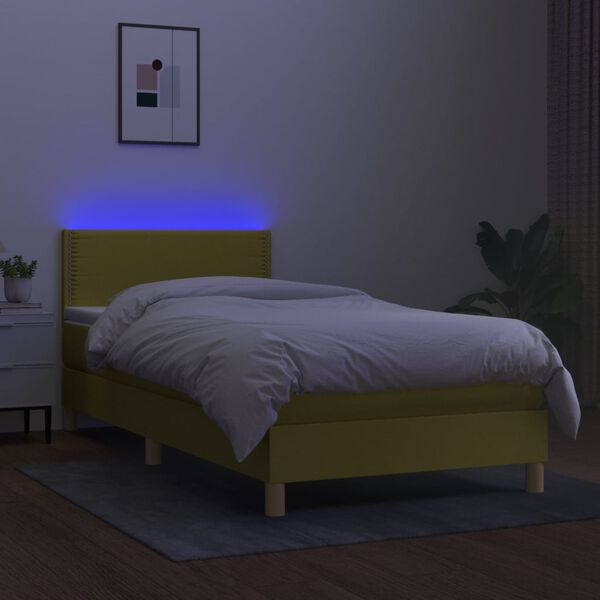 vidaXL Sommier &agrave; lattes de lit avec matelas et LED Vert 90x200cm Tissu